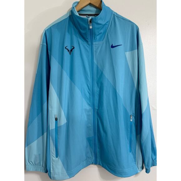 Nike Jacket Mens MEDIUM M Light Blue Rafa Nadal Court Tennis Zip Windbreaker - Picture 1 of 2